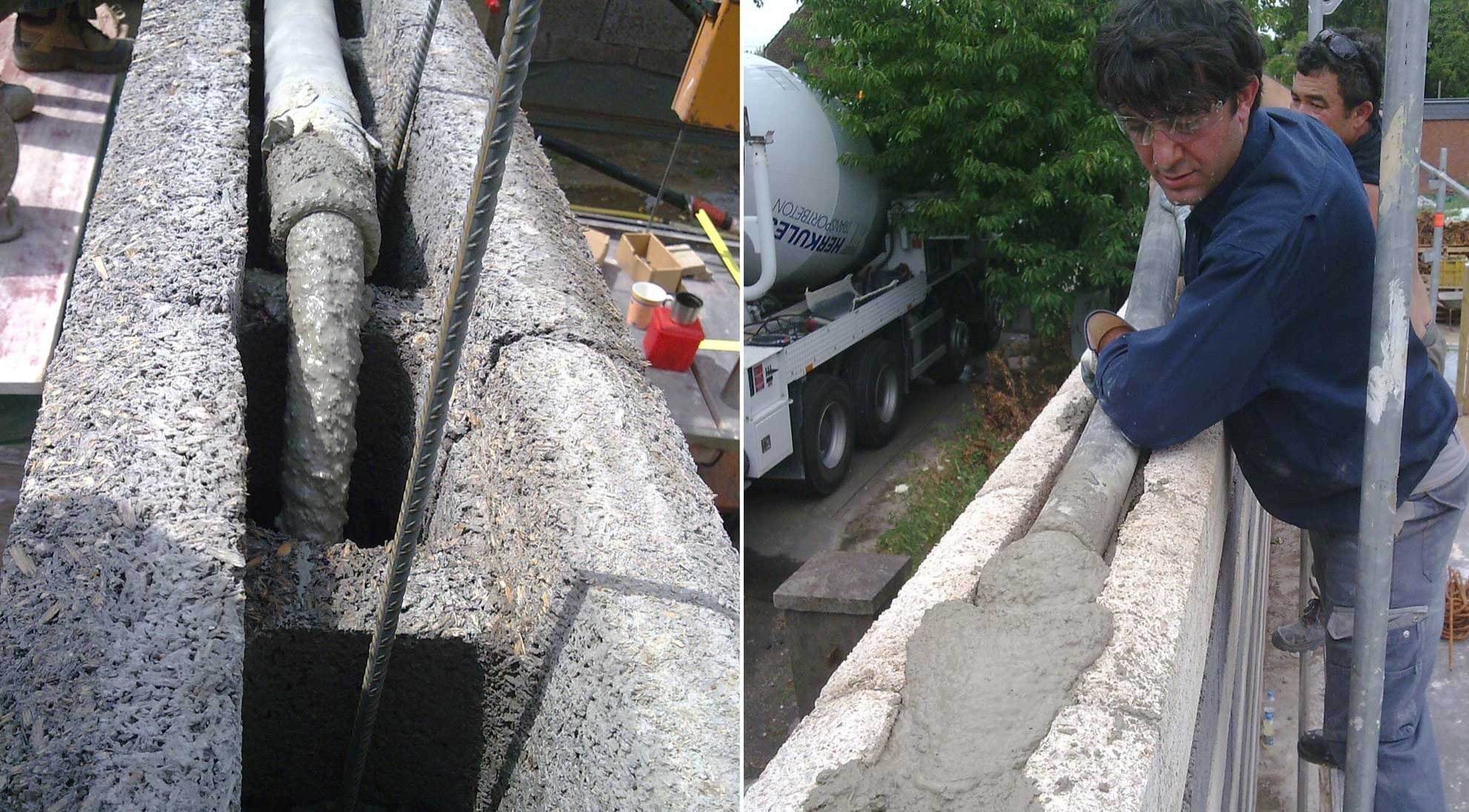 Mit Beton verfüllte Lärmschutzsteine