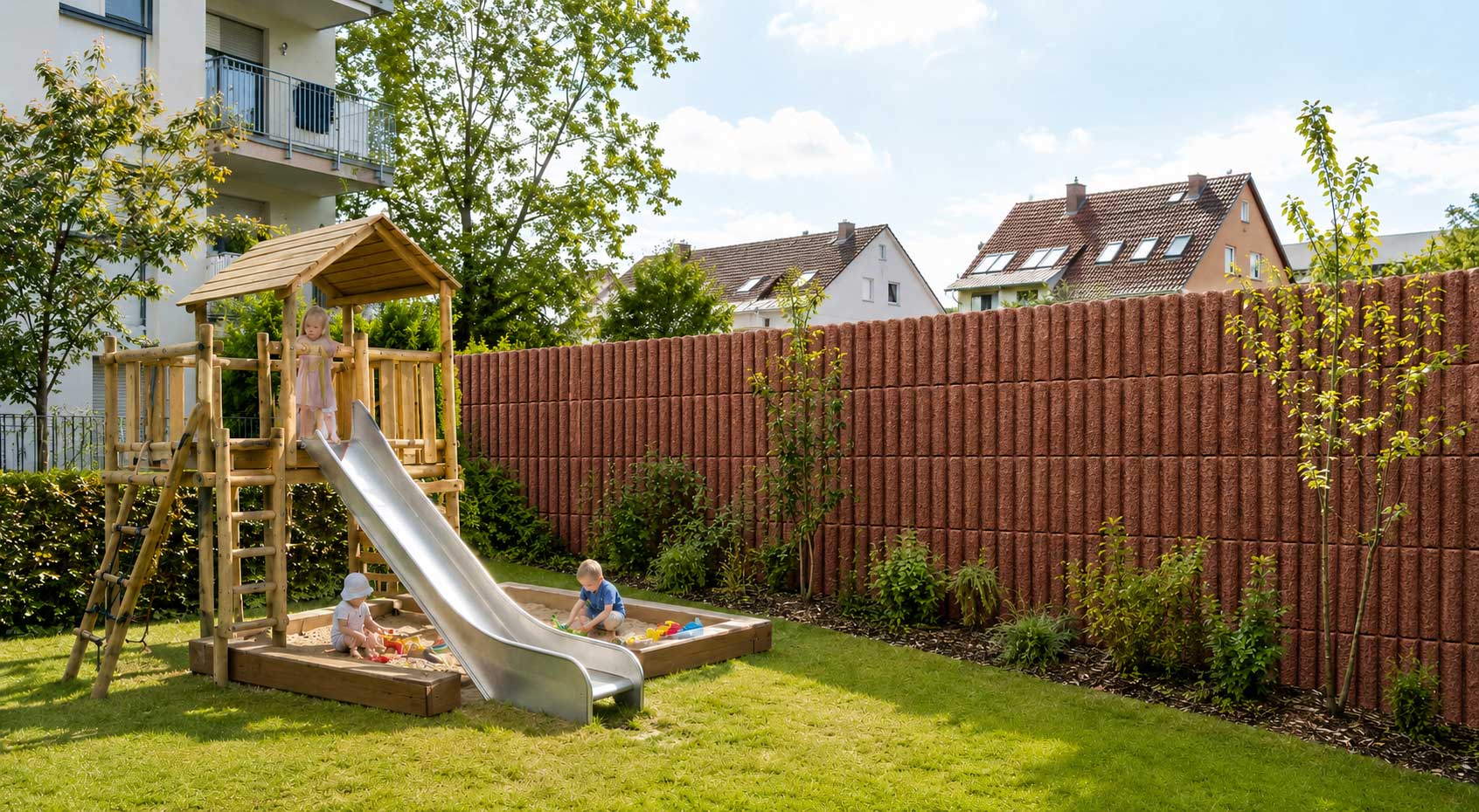 Lärmschutzwand an einem Kinderspielplatz